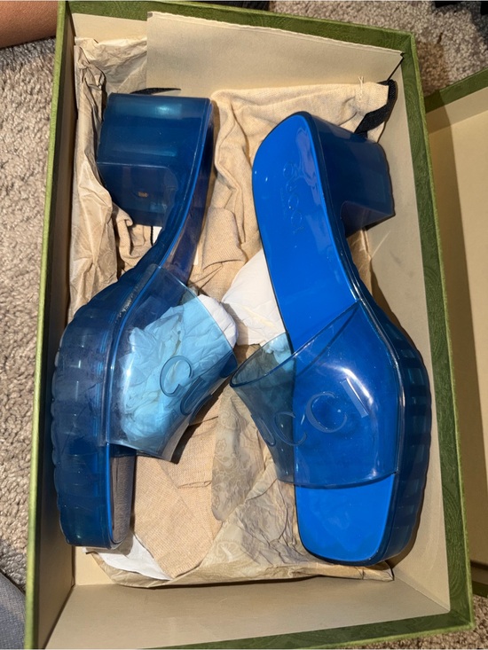 Gucci Shoes - Gucci Royal Blue Transparent Jelly Slide Heels